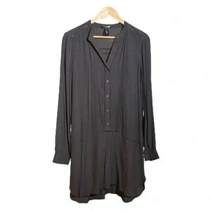H&M Women's Tunic Dress Blouse Long Sleeve V-neck Brown/Charcoal Gray Size 8